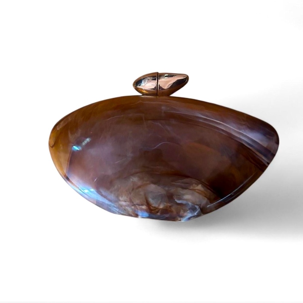Brown marble clutch bag with gold clamp